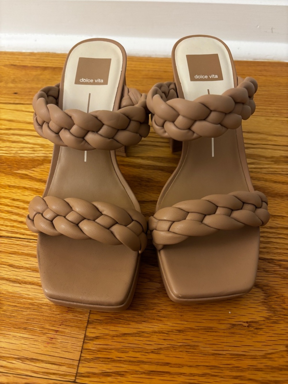 Dolce Vita ASHBY Braided Double-Strap Block Heel Sandals in Cafe (Tan)